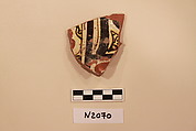 Ceramic Fragment, Earthenware; white slipped, slip-painted under a yellow glaze