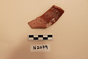 Ceramic Fragment, Earthenware; red slipped, slip-painted under a colorless glaze