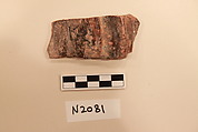 Ceramic Fragment, Earthenware; dark brown slipped, slip-painted in white under a colorless glaze
