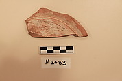 Ceramic Fragment, Earthenware; white slipped, slip-painted under a colorless glaze