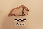 Ceramic Fragment, Earthenware; white slipped, slip-painted under a colorless glaze