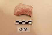 Ceramic Fragment, Earthenware; white slipped, slip-painted under a colorless glaze with a  light yellowish tintage