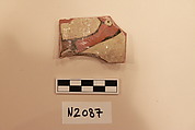 Ceramic Fragment, Earthenware; white slipped, slip-painted under a colorless glaze with a  light yellowish tintage