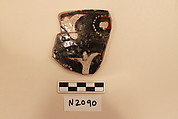 Ceramic Fragment, Earthenware; dark brown slipped, slip-painted in white under a colorless glaze
