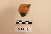 Ceramic Fragment, Earthenware; white slip, incised with polychrome glazes under a colorless glaze