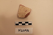 Ceramic Fragment, Earthenware; white slipped,incised and splashed under a colorless glaze
