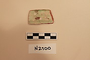 Ceramic Fragment, Earthenware; white slipped,  incised and splashed with polychrome glazes under a transparent green glaze