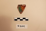 Ceramic Fragment, Earthenware; white slip, incised and splashed with polychrome glazes under colorless glaze