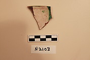 Ceramic Fragment, Earthenware; white slipped, splashed with polychrome glaze