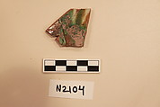 Ceramic Fragment, Earthenware;  incised and splashed with polychrome glazes