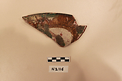 Ceramic Fragment, Earthenware; white slipped, incised and splashed with polychrome glaze