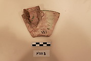 Ceramic Fragment, Earthenware;  slip-covered; slight incised and splashed with polychrome glazes