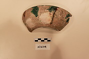 Ceramic Fragment, Earthenware; white slipped, incised and splashed with polychrome glaze