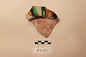 Ceramic Fragment, Earthenware; white slipped, incised and splashed with polychrome glaze