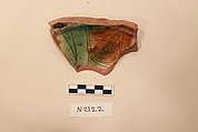 Ceramic Fragment, Earthenware; white slipped, incised and splashed with polychrome glaze