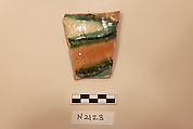 Ceramic Fragment, Earthenware; white slipped, incised and splashed with polychrome glaze