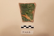 Ceramic Fragment, Earthenware; white slipped, incised and splashed with polychrome glaze