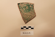 Ceramic Fragment, Earthenware; white slipped, incised with a green glaze