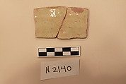 Ceramic Fragment, Earthenware; white slipped, slip-painted under a colorless glaze with a yellow tinge.