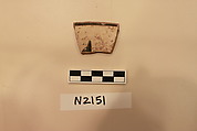 Ceramic Fragment, Earthenware; white slipped, slip painted under a colorless glaze.