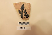 Ceramic Fragment, Earthenware; Slipped in pinkish color and glaze painted