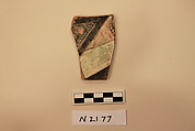 Ceramic Fragment, Earthenware; brown slipped, slip-painted under a colorless glaze with a green tinge