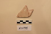 Ceramic Fragment, Earthenware; white slipped, slip painted under a colorless glaze