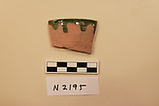 Ceramic Fragment, Earthenware; white slipped, slip-painted under a green glaze