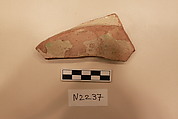 Ceramic Fragment, Earthenware; white slipped, slip-painted, splashed and incised under a colorless glaze.