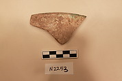 Ceramic Fragment, Earthenware; white slipped, splashed and incised under a colorless glaze.