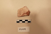 Ceramic Fragment, Earthenware; white slipped, splashed and incised under a colorless glaze.