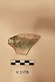 Ceramic Fragment, Earthenware; white slipped, splashed and incised under a colorless glaze.