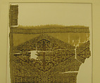 Textile with Pattern of Lozenges with Confronted Horned Quadrupeds, Bands with Dogs Chasing Hares, and Inscribed Bands, Silk