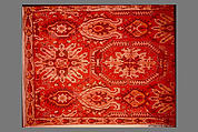 Carpet with Geometricized Floral Design, Wool (warp, weft, and pile); symmetrically knotted pile