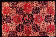 Carpet with a Compartment Design, Silk (warp and weft), wool (pile); asymmetrically knotted pile