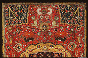 Carpet, Silk (warp) cotton (weft), wool (weft and pile); asymmetrically knotted pile