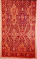 Carpet with Tree and Cartouche Design, Cotton (warp and weft), wool (pile); asymmetrically knotted pile