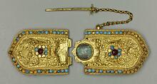 Girdle Clasp, Gold; inlaid with semi-precious stones and glass