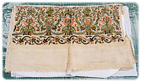 Bath Towel with Floral Decoration, Cotton; embroidered in gold and silver metal wrapped thread