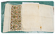 Bath Towel with Floral Decoration, Cotton; embroidered in gold and silver metal wrapped thread
