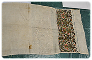 Bath Towel with Floral Decoration, Cotton; embroidered in gold and silver metal wrapped thread