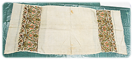 Bath Towel with Floral Decoration, Cotton; embroidered in gold and silver metal wrapped thread