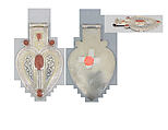 Cordiform Pendant, Silver; fire-gilded and chased, with niello inlay, decorative wire, and table-cut carnelians