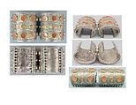 Armband, One of a Pair, Silver, chased, with gilt embossing, decorative wire, stamped beading, tablecut carnelians, and turquoise beads