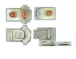 Belt Buckle, Silver; fire gilded with false granulation, slightly domed carnelians, and turquoise beads