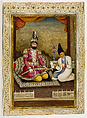Portrait of Muhammad Shah Qajar and his Vizier Haj Mirza Aghasi, Ink, opaque watercolor, and gold on paper