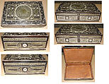 Writing Box, Wood; veneered with ebony, inlaid with ivory and bone (partially stained), brass (sadeli technique)