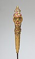 Rock-Crystal Knife with Jeweled Parrot, Steel, gold set with rubies and emeralds, rock crystal.
