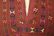 Dress, Linen, silk, cotton; hand woven, embroidered
