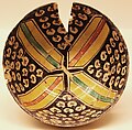 Bowl, Earthenware; slip covered, polychrome slip decoration, glazed